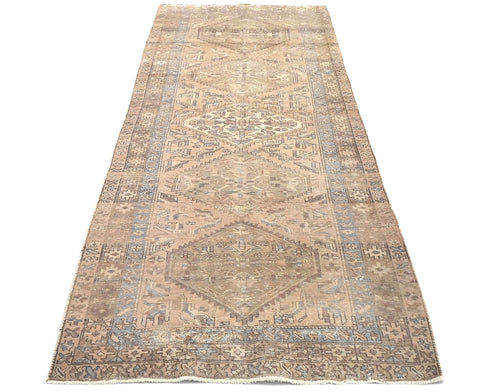 11 Ft Vintage Brown Persian Style Hand Knotted Low Pile Wool Runner Rug